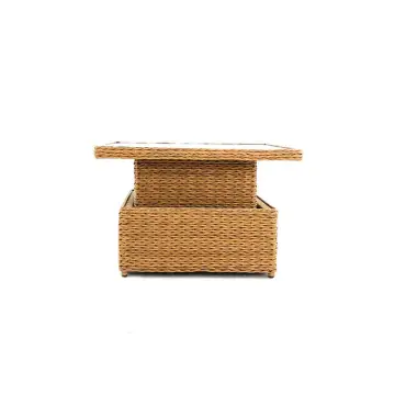 Rattan rising coffee table – square, adjustable height