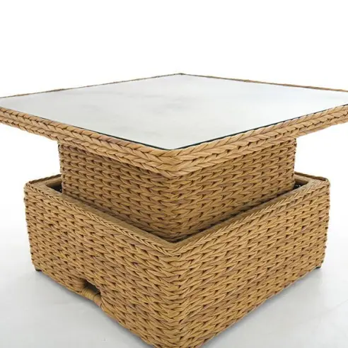 Rattan rising coffee table – square, adjustable height Rattan rising coffee table – square, adjustable height