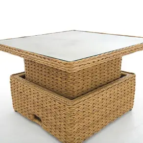 Rattan rising coffee table – square, adjustable height