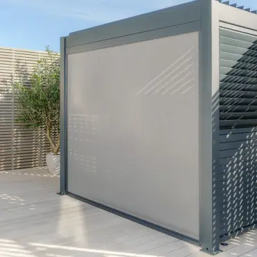 Eden Aluminium BBQ Shelter 3m x 1.4m Pergola - 2 Louvre Panels & Privacy Blind