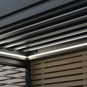 Eden Aluminium BBQ Shelter 3m x 1.4m Pergola - 2 Louvre Panels & Privacy Blind