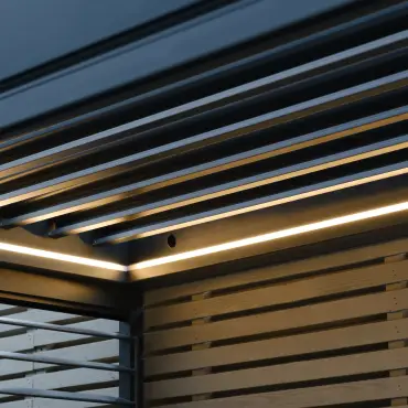 Eden Aluminium BBQ Shelter 3m x 1.4m Pergola - 2 Louvre Panels & Privacy Blind
