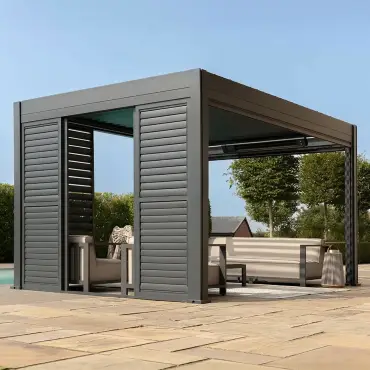 Eden Pergola Sliding Grey Louvre Panel Door -  3m
