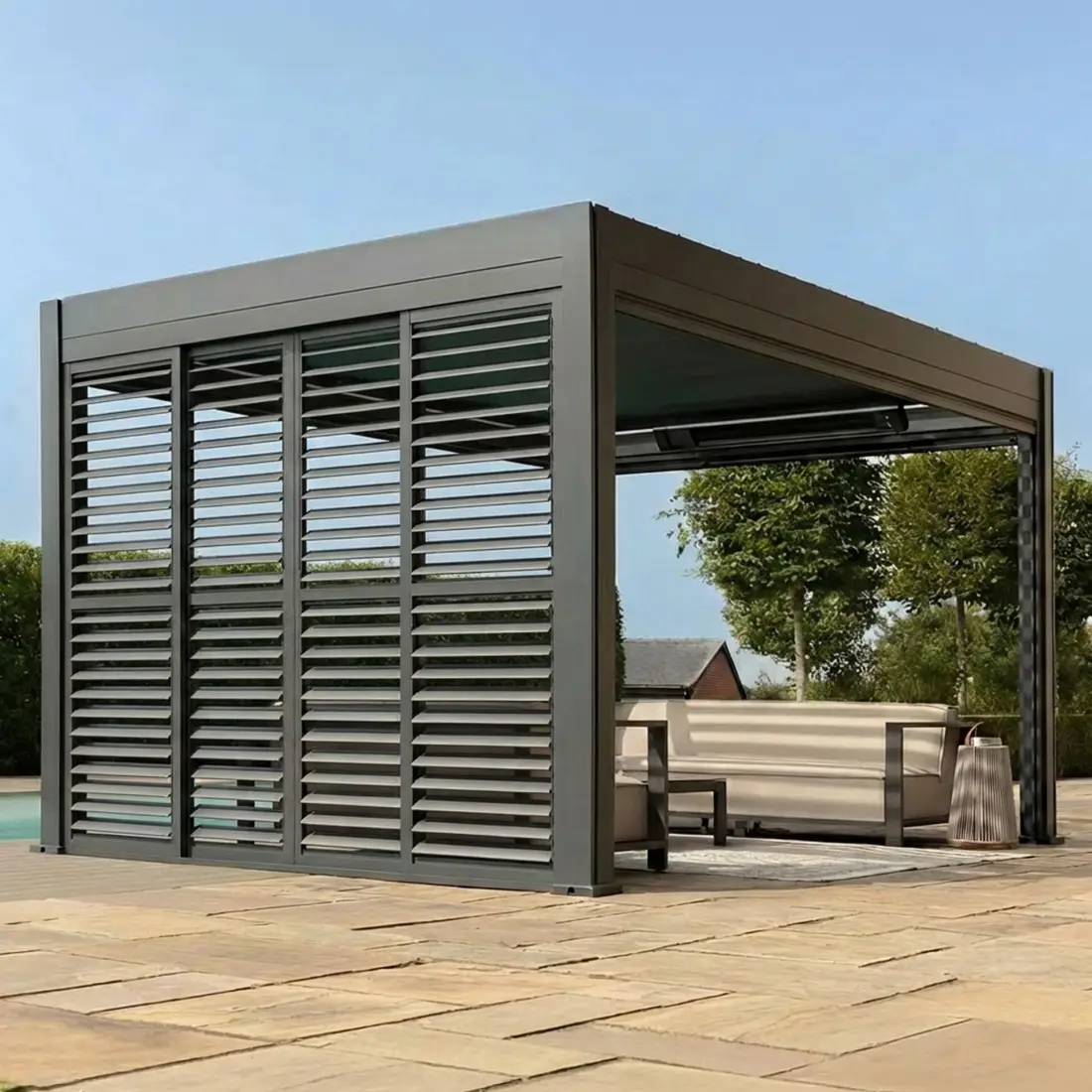 Eden Pergola Sliding Grey Louvre Panel Door - 3m Eden Pergola Sliding Grey Louvre Panel Door - 3m