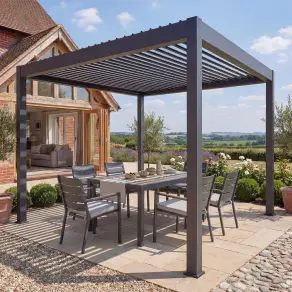 Jupiter 3m x 3m Aluminium Pergola Frame & Manual Operated Galvanised Steel Roof Louvres