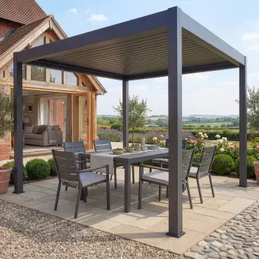 Jupiter 3m x 3m Aluminium Pergola Frame & Manual Operated Galvanised Steel Roof Louvres