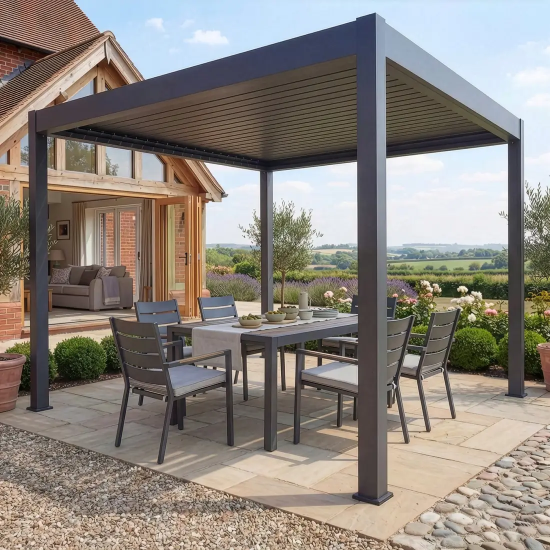 Jupiter 3m x 3m Aluminium Pergola Frame & Manual Operated Galvanised Steel Roof Louvres Jupiter 3m x 3m Aluminium Pergola Frame & Manual Operated Galvanised Steel Roof Louvres