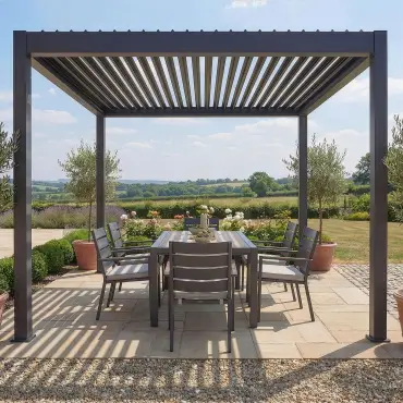 Jupiter 3m x 3m Aluminium Pergola Frame & Manual Operated Galvanised Steel Roof Louvres