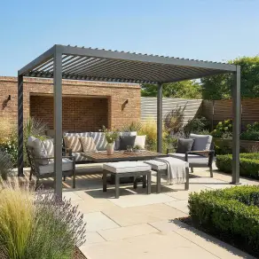 Jupiter 3m x 4m Aluminium Pergola Frame & Manual Operated Galvanised Steel Roof Louvres