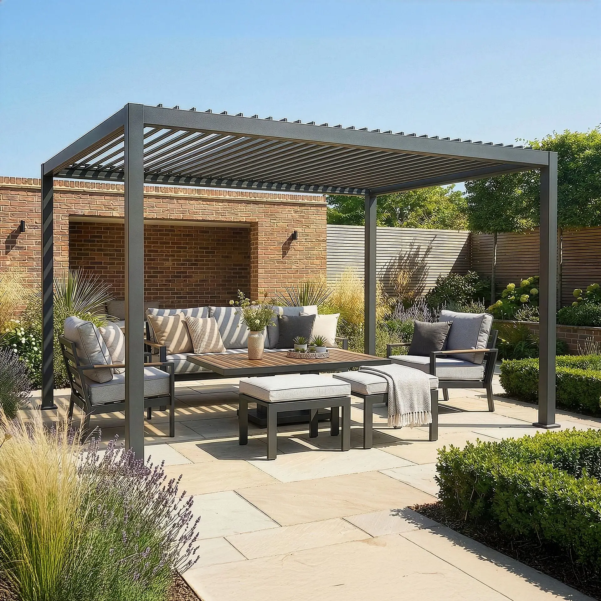 Jupiter 3m x 4m Aluminium Pergola Frame & Manual Operated Galvanised Steel Roof Louvres