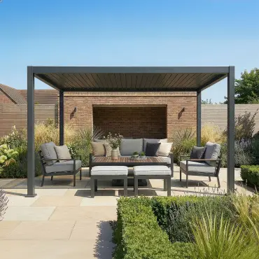 Jupiter 3m x 4m Aluminium Pergola Frame & Manual Operated Galvanised Steel Roof Louvres