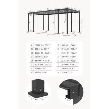 Titan Aluminium Metal Pergola - 6m (1+4+1m) x 3m Free Standing