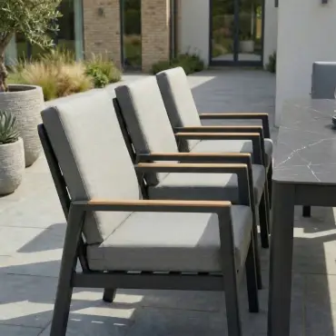 Isaac 8 Seat Aluminium Wood Dining Set with 2 Reclining Chairs