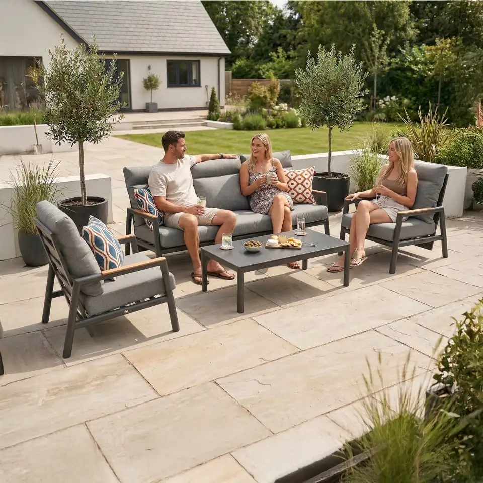 Isaac Aluminium Wood 3 Seater Sofa Lounging Set