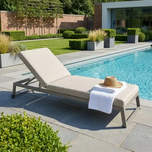 Fabric Allure Sunlounger x2 White frame Fabric Allure Sunlounger x2 White frame