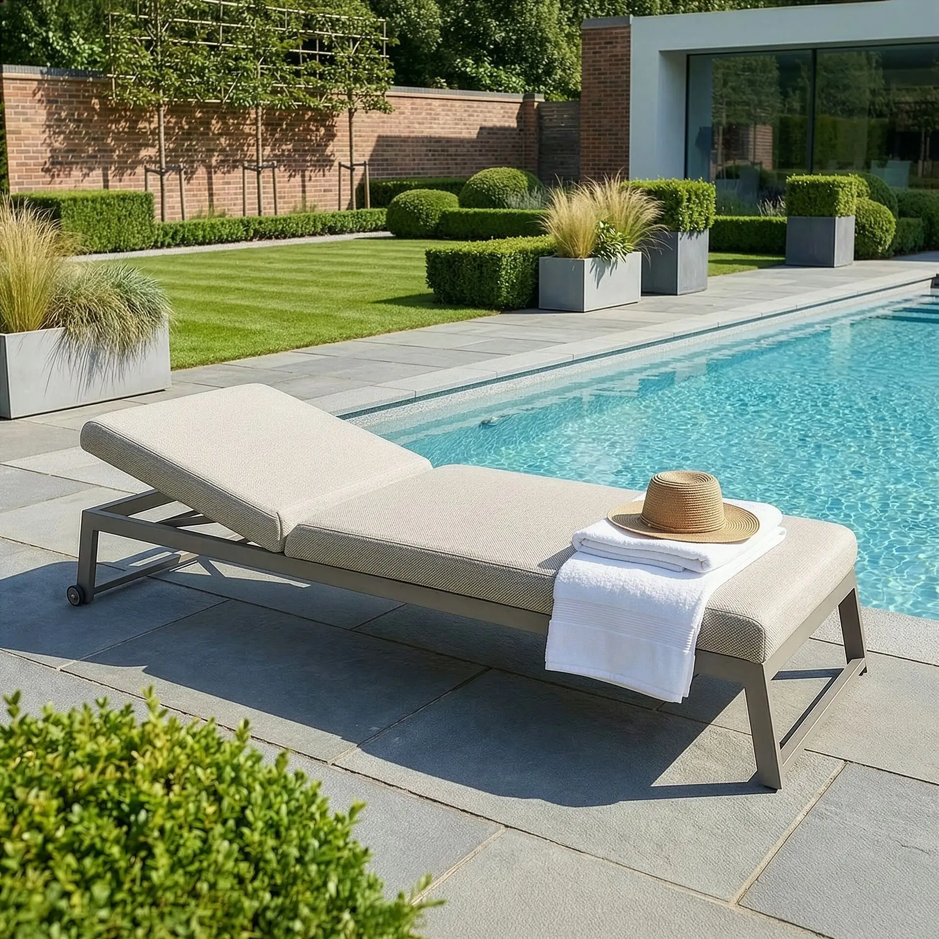 Fabric Allure Sunlounger x2 White frame