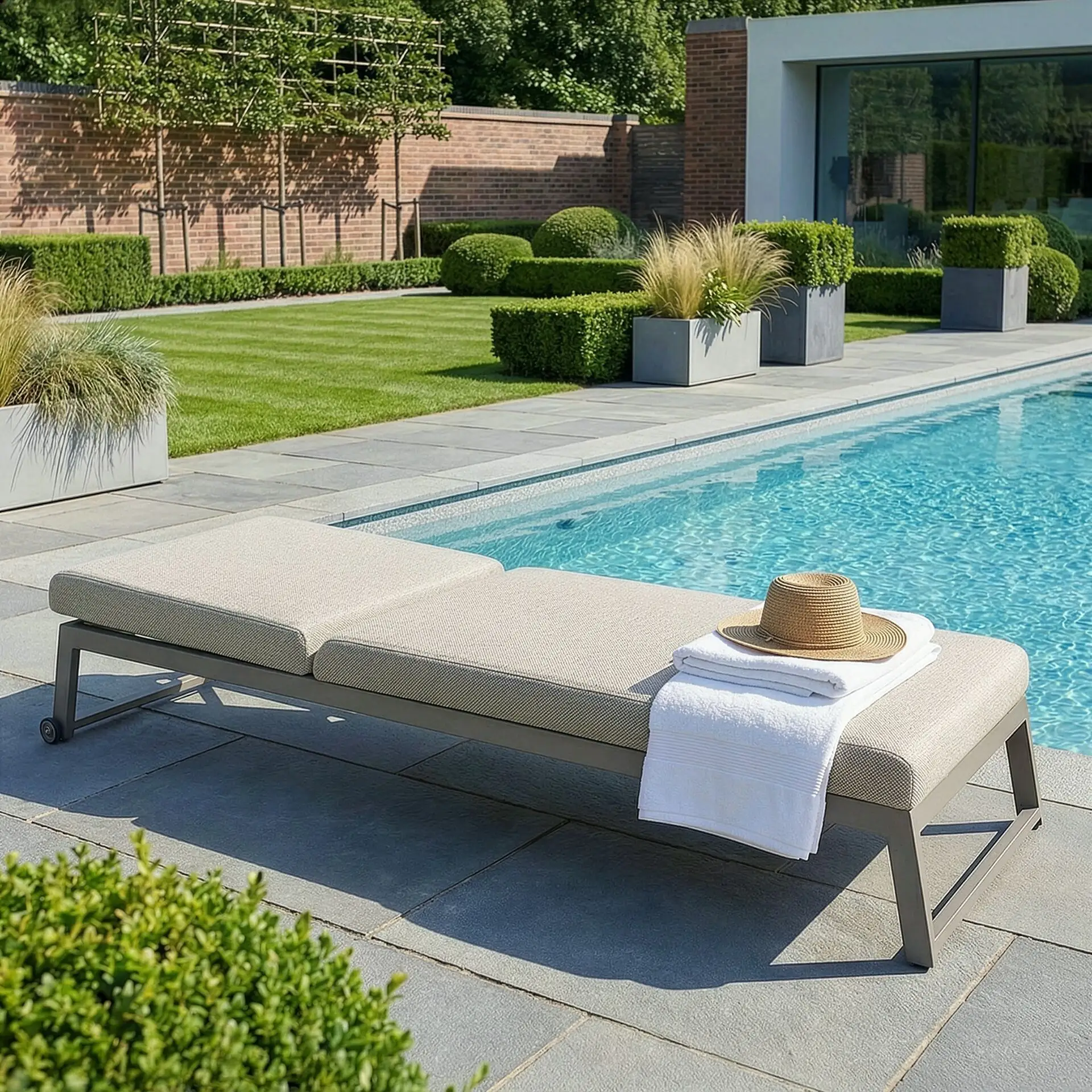 Fabric Allure Sunlounger x2 White frame