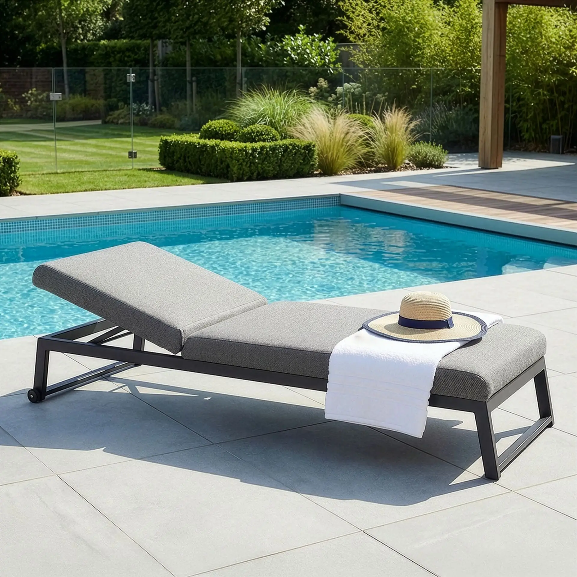 Fabric Allure Sunlounger x2 White frame