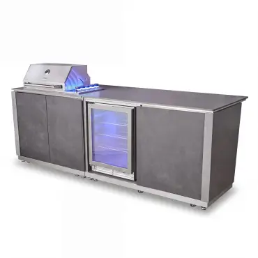 Outdoor Kitchen Island & Bar - 4 Burner Gas Grill, Fridge & Storage Units
