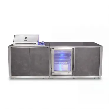 Outdoor Kitchen Island & Bar - 4 Burner Gas Grill, Fridge & Storage Units