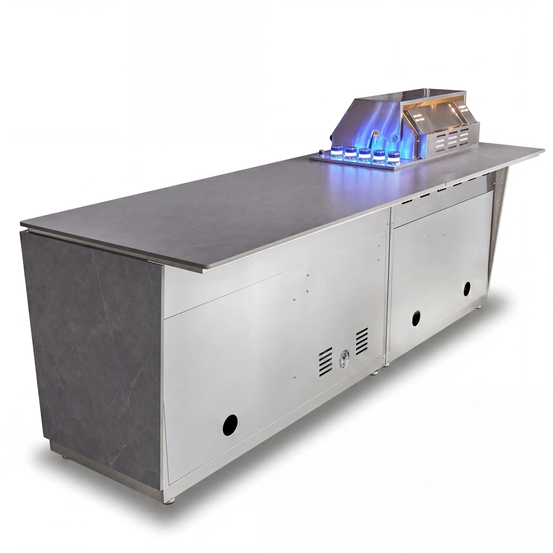 Outdoor Kitchen Island & Bar - 4 Burner Gas Grill, Fridge & Storage Units