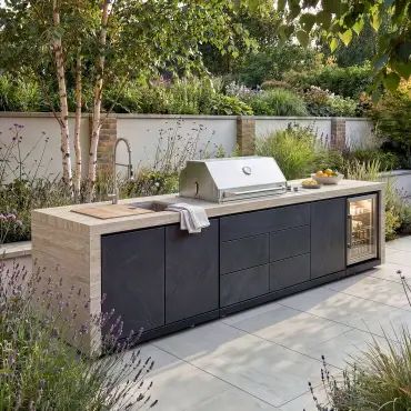 Monarch Linear Outdoor Kitchen - 4 Burner Gas Grill, Sink & Single Fridge