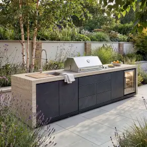 Monarch Linear Outdoor Kitchen - 4 Burner Gas Grill, Sink & Single Fridge