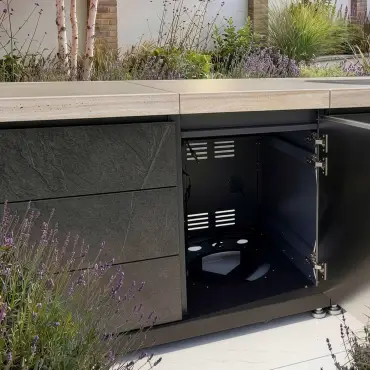 Monarch Linear Outdoor Kitchen - 4 Burner Gas Grill, Sink & Single Fridge