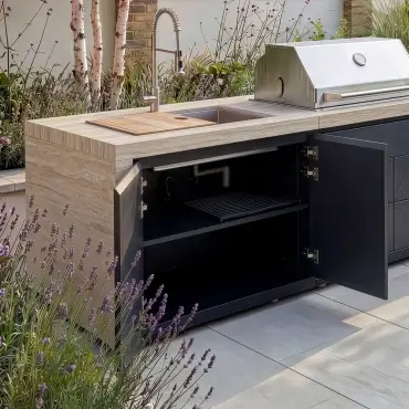 Monarch Linear Outdoor Kitchen - 4 Burner Gas Grill, Sink & Single Fridge