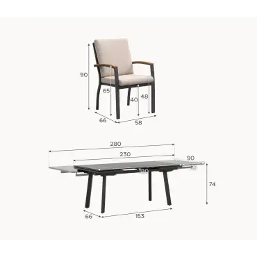 Leah 4-10 Seat Aluminium Dining Set - Rectangular Extending Table 4 Chairs
