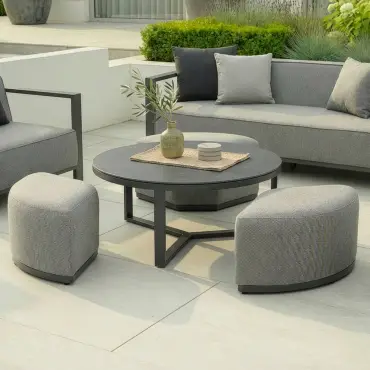 Fabric Ibiza 3 Seat Sofa Set - Round Coffee Table & 3 Footstools