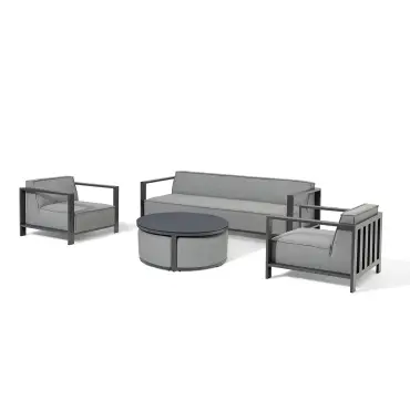 Fabric Ibiza 3 Seat Sofa Set - Round Coffee Table & 3 Footstools