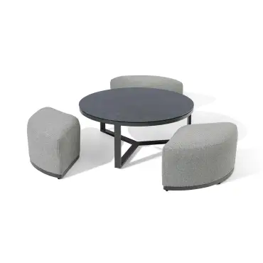 Fabric Ibiza 3 Seat Sofa Set - Round Coffee Table & 3 Footstools