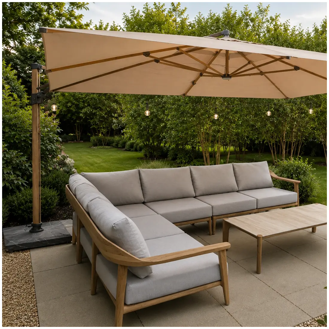 Pisa Cantilever 3m x 4m Parasol & LED Lights Portrait