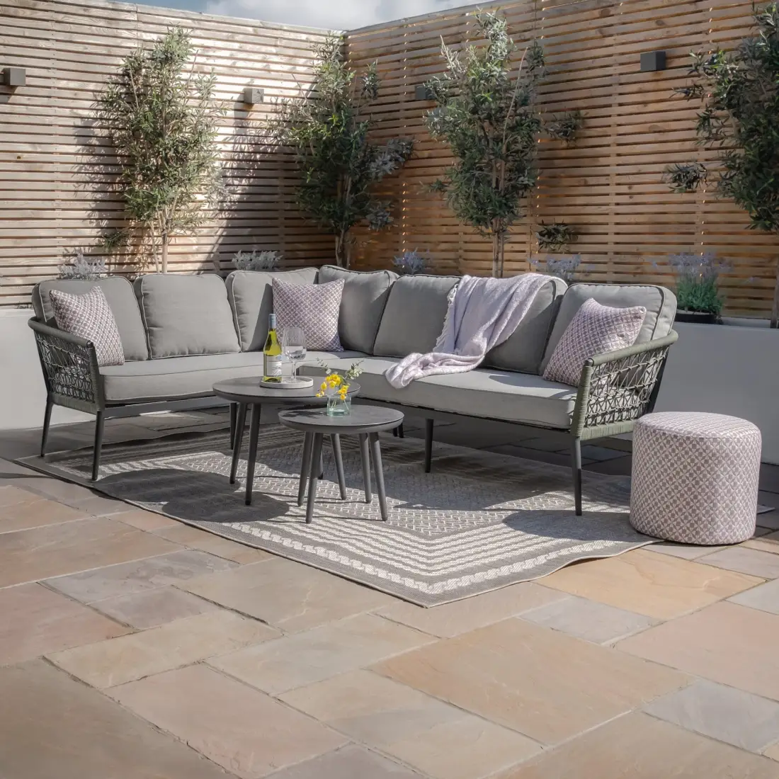 Monaco Corner Sofa Set with Round Coffee Tables