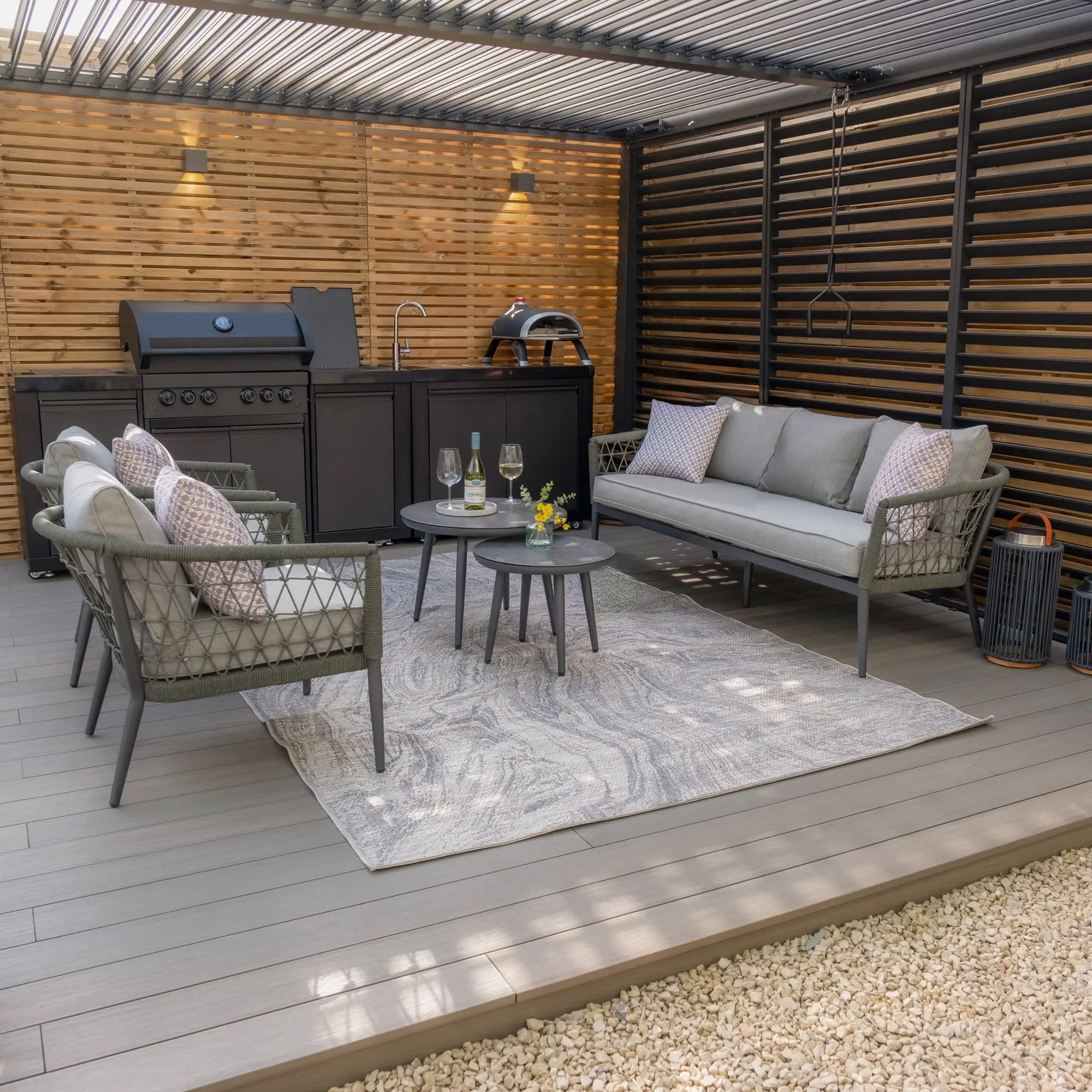 Monaco Rope Weave 3 Seat Sofa Set with Pair of Round Coffee Tables