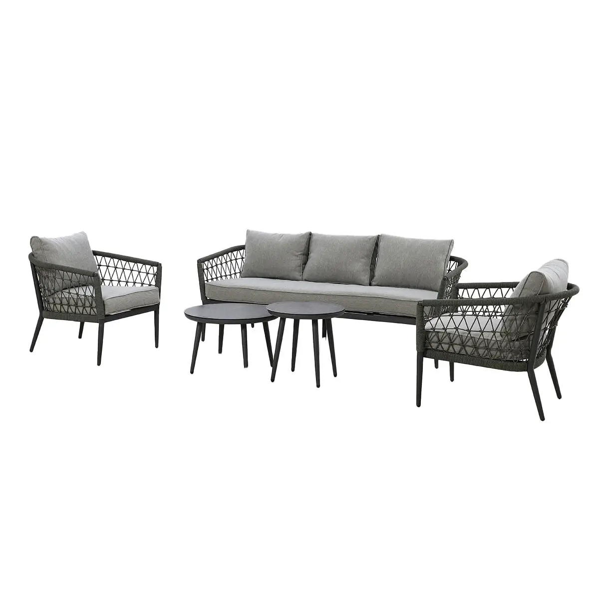 Monaco Rope Weave 3 Seat Sofa Set with Pair of Round Coffee Tables