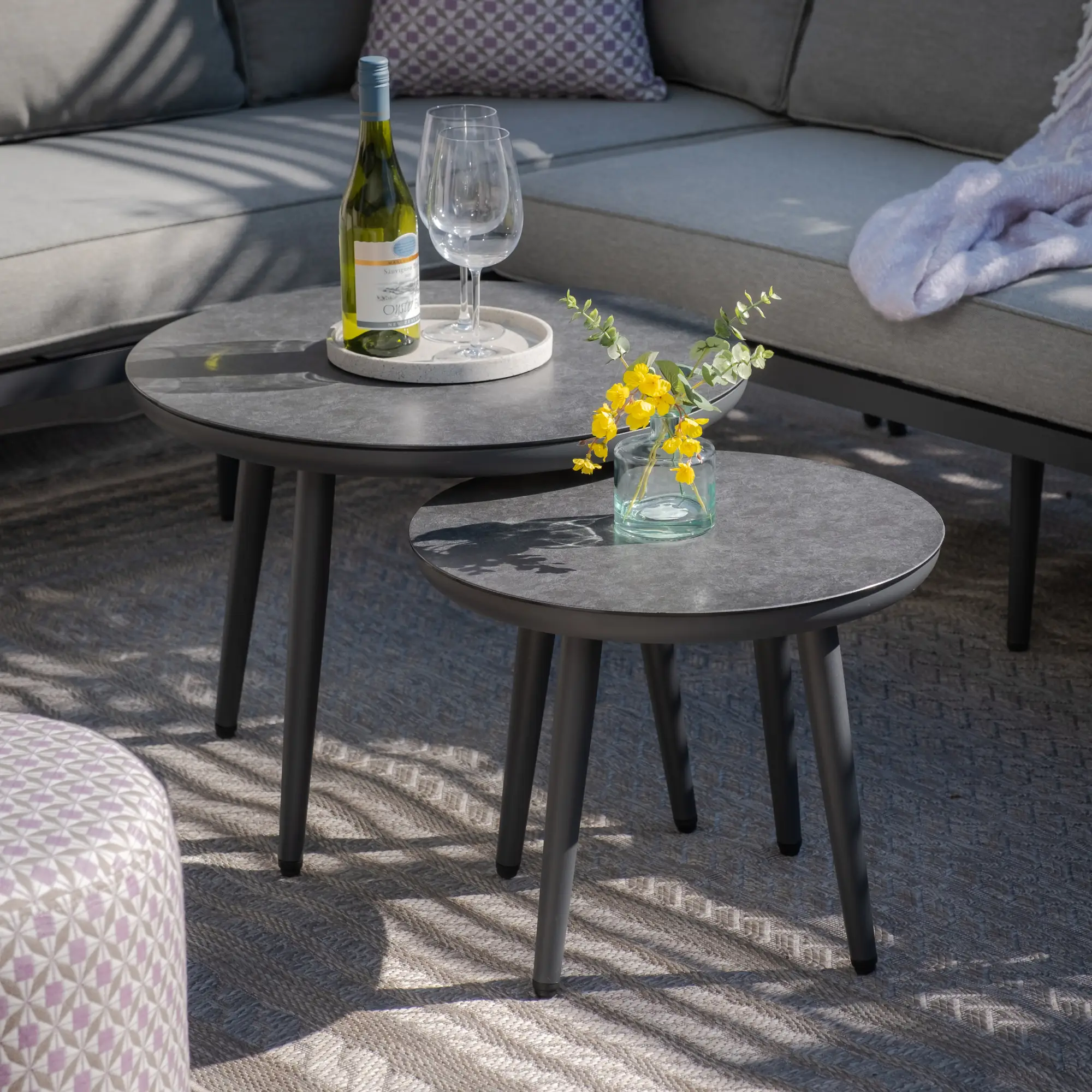 Monaco Rope Weave 3 Seat Sofa Set with Pair of Round Coffee Tables