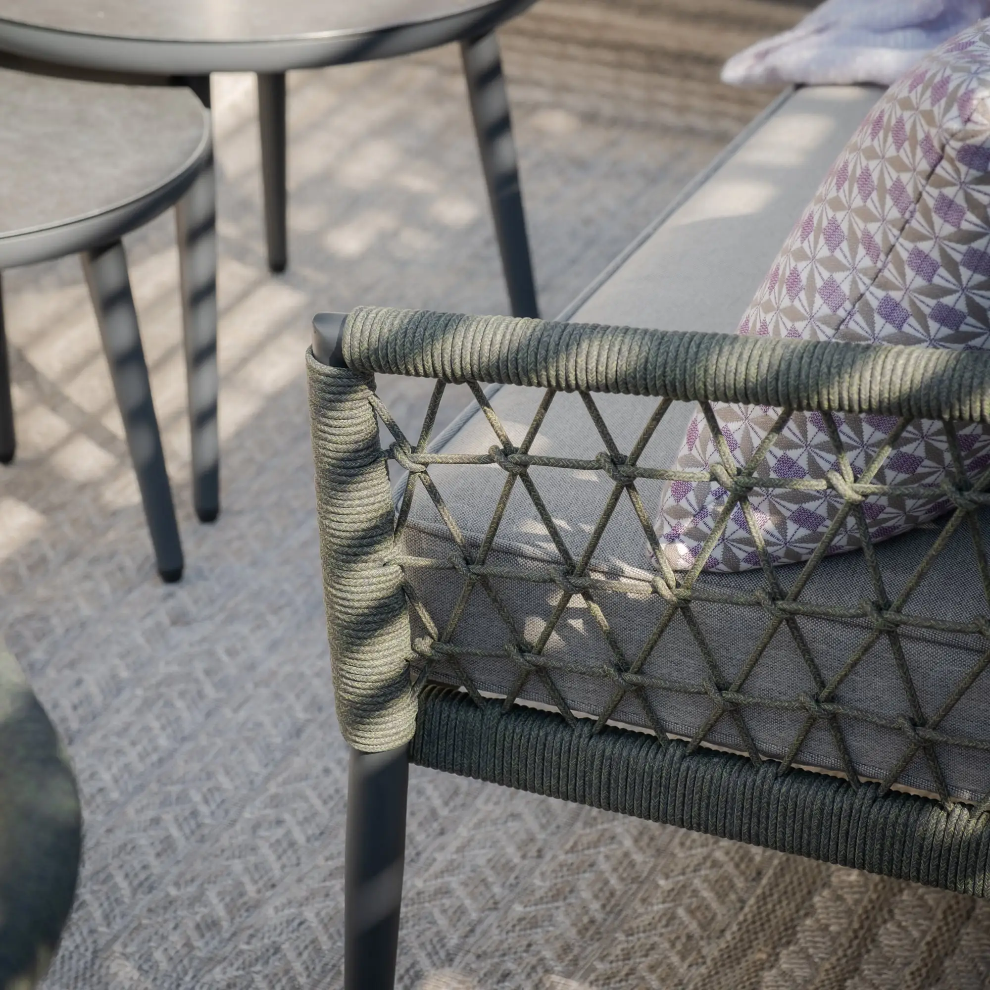 Monaco Rope Weave 3 Seat Sofa Set with Pair of Round Coffee Tables