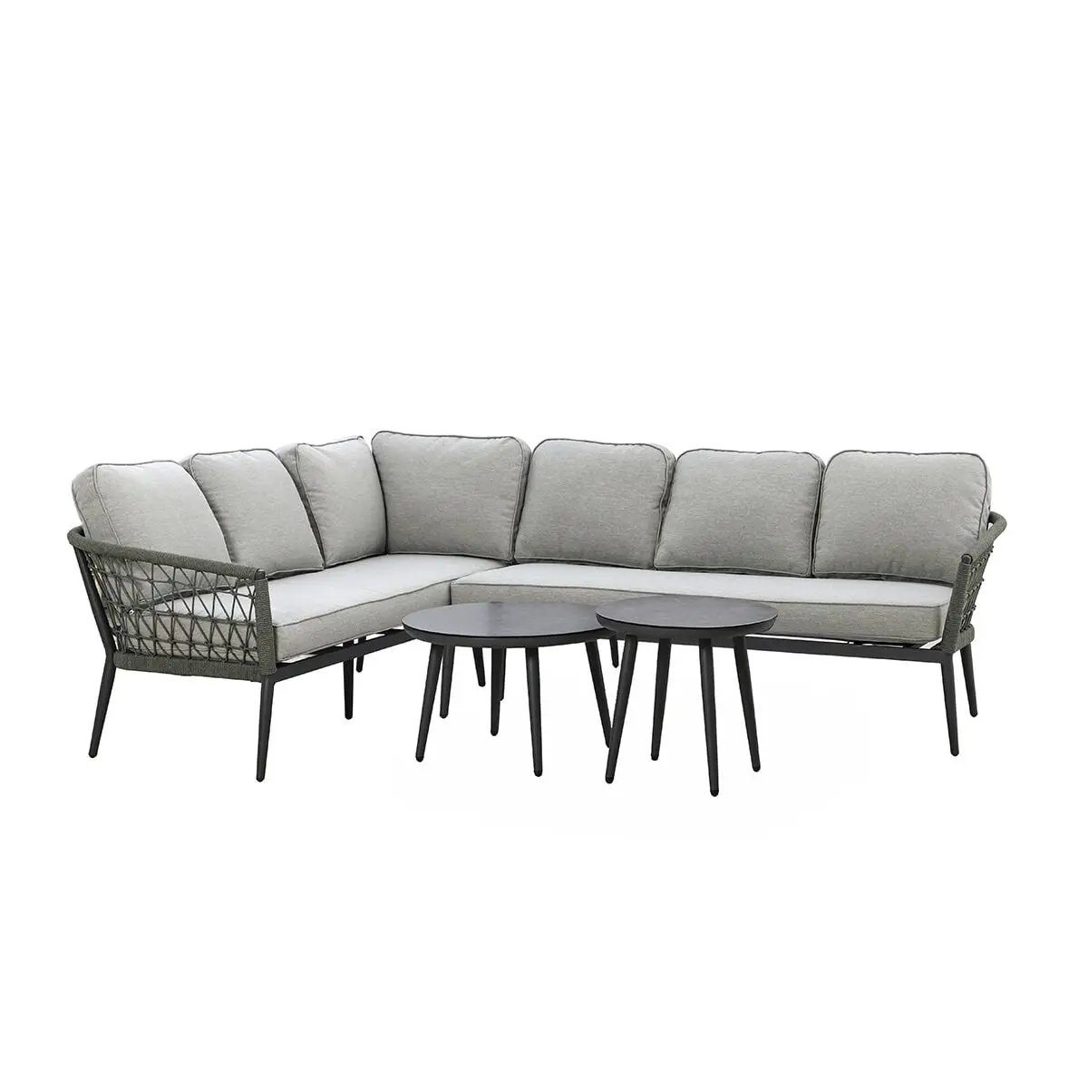 Monaco Rope Weave 3 Seat Sofa Set with Pair of Round Coffee Tables
