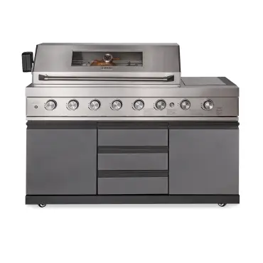 Ember Linear Outdoor Kitchen with 6 Burner Gas Grill & Single Fridge