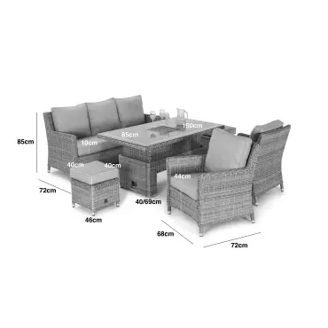 Oxford Sofa Rattan Casual Dining Set - Ice Bucket & Rising Table