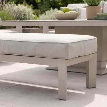 New York Aluminium Corner Sofa Dining Set with Ceramic Glass Rising Table - Latte