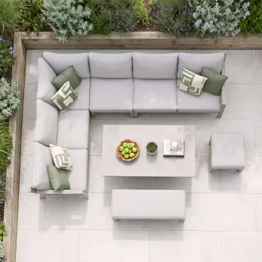 New York Aluminium Corner Sofa Dining Set with Ceramic Glass Rising Table - Latte