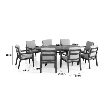 New York 8 Seat Oval Aluminium Ceramic Glass Dining Set - Latte