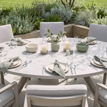 New York 8 Seat Oval Aluminium Ceramic Glass Dining Set - Latte