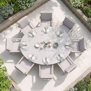 New York 8 Seat Oval Aluminium Ceramic Glass Dining Set - Latte
