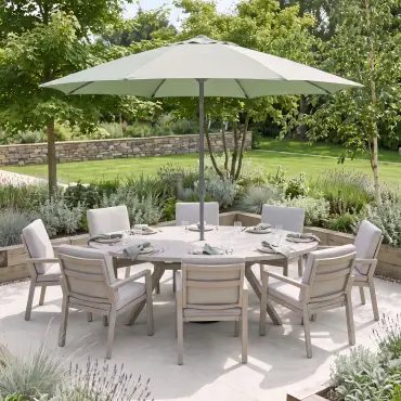 New York 8 Seat Oval Aluminium Ceramic Glass Dining Set - Latte