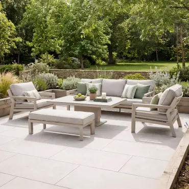 New York 3 Seat Sofa Aluminium Sofa Set with Ceramic Glass Rising Table - Latte
