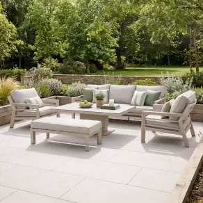 New York 3 Seat Sofa Aluminium Sofa Set with Ceramic Glass Rising Table - Latte